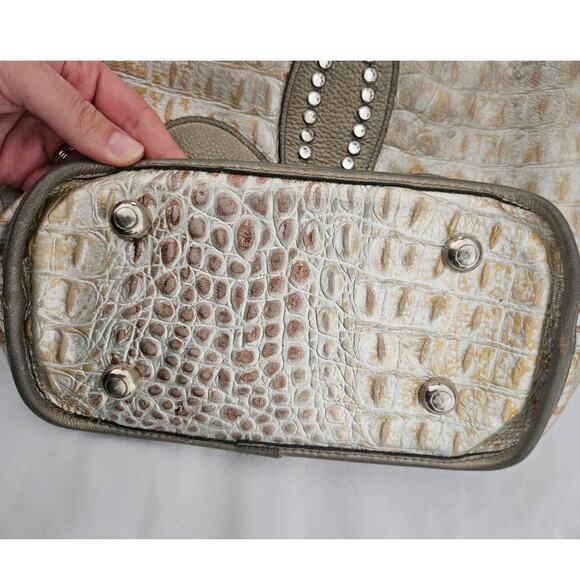 Raviani Multicolor Croc Embossed Leather Fleur De Lis Rhinestone Bucket Bag Stud - Picture 4 of 11